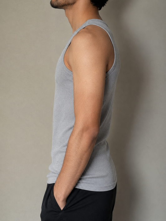 Men's gray ribbed cotton vest for everyday comfort and clean fit