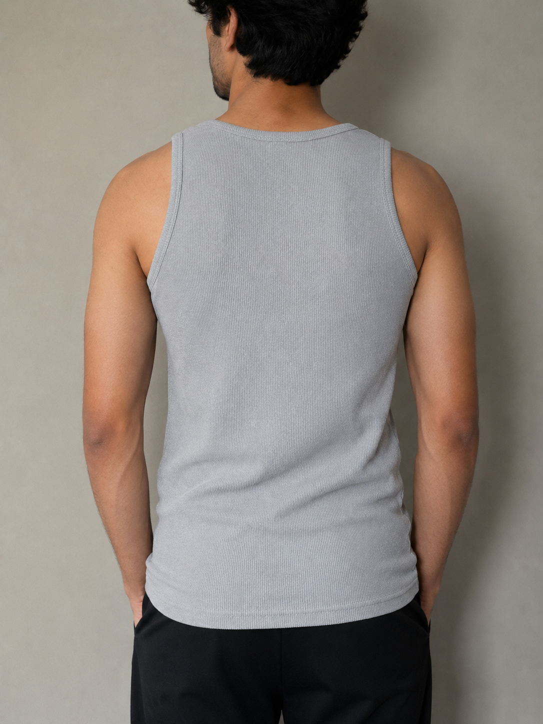 Gray ribbed men's cotton tank top vest for everyday comfort and simple style