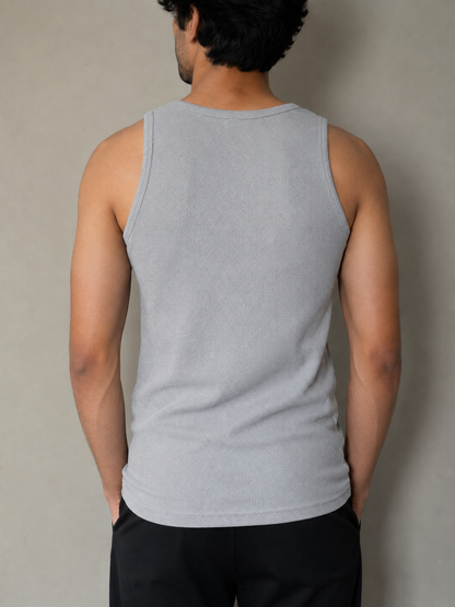 Gray ribbed men's cotton tank top vest for everyday comfort and simple style