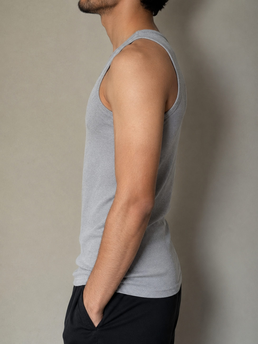 Men's gray ribbed cotton vest for everyday comfort and clean fit