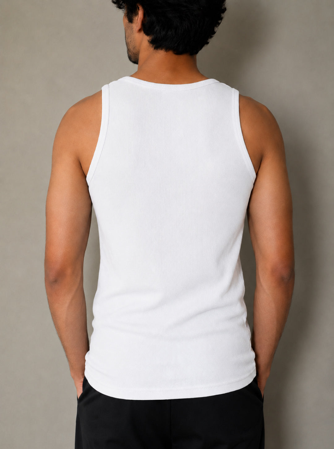 Premium Cotton Elastane Ribbed Sleeveless Vest - White